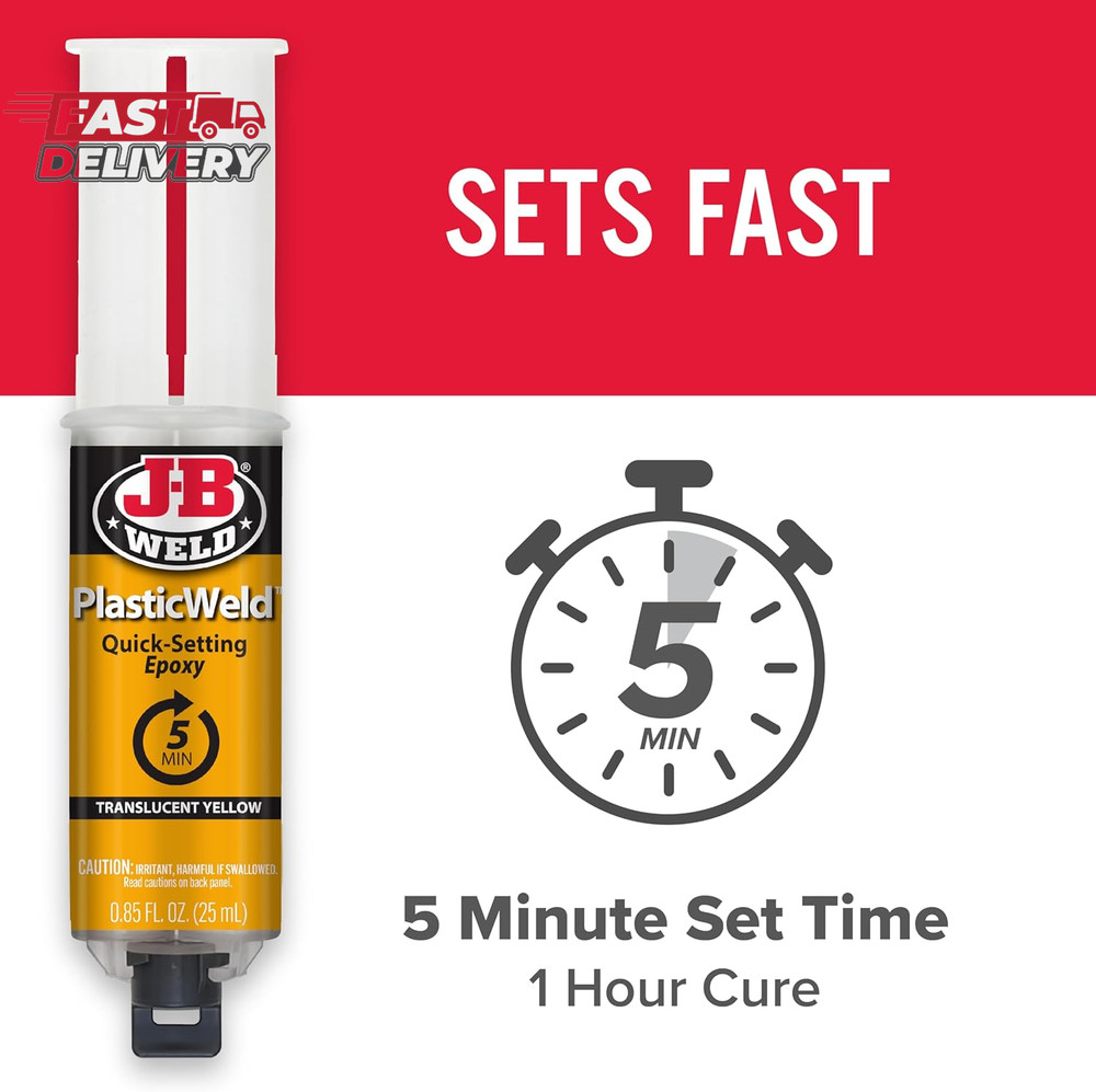 J-B Weld 50132 Plasticweld Quick-Setting Epoxy Syringe - Translucent Yellow - 25