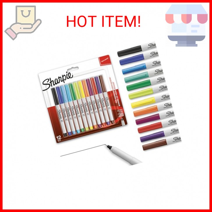 Sharpie Permanent Markers, Ultra Fine Point, Assorted Colors, 12 Count