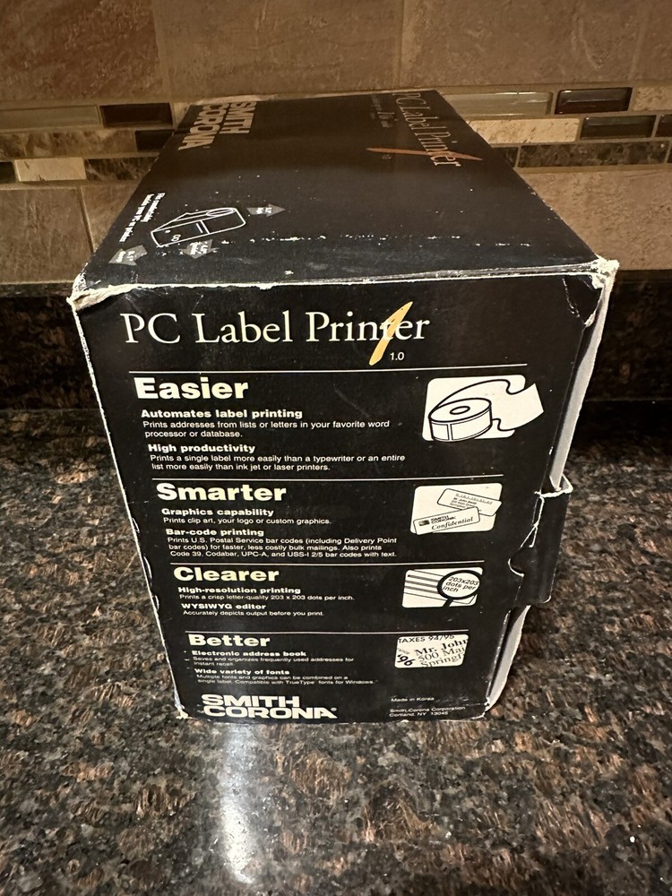 Smith Corona PC Label Printer 1.0 Tested Works Includes Cables Instructions Box