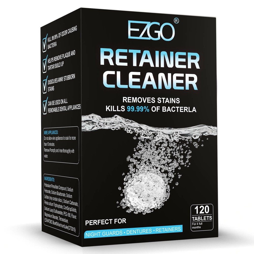 EZGO Denture & Retainer Cleaner Tablets Minty Plaque Remover Tablets 120 Count