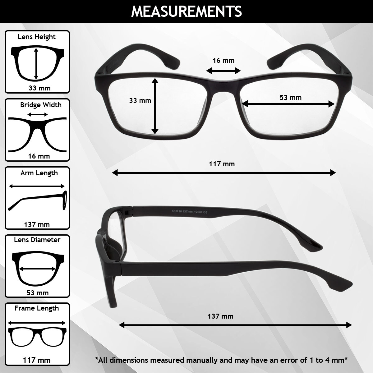 Mens Womens Reading Glasses 8 PACK Square Frame Readers Unisex Style Specs NEW