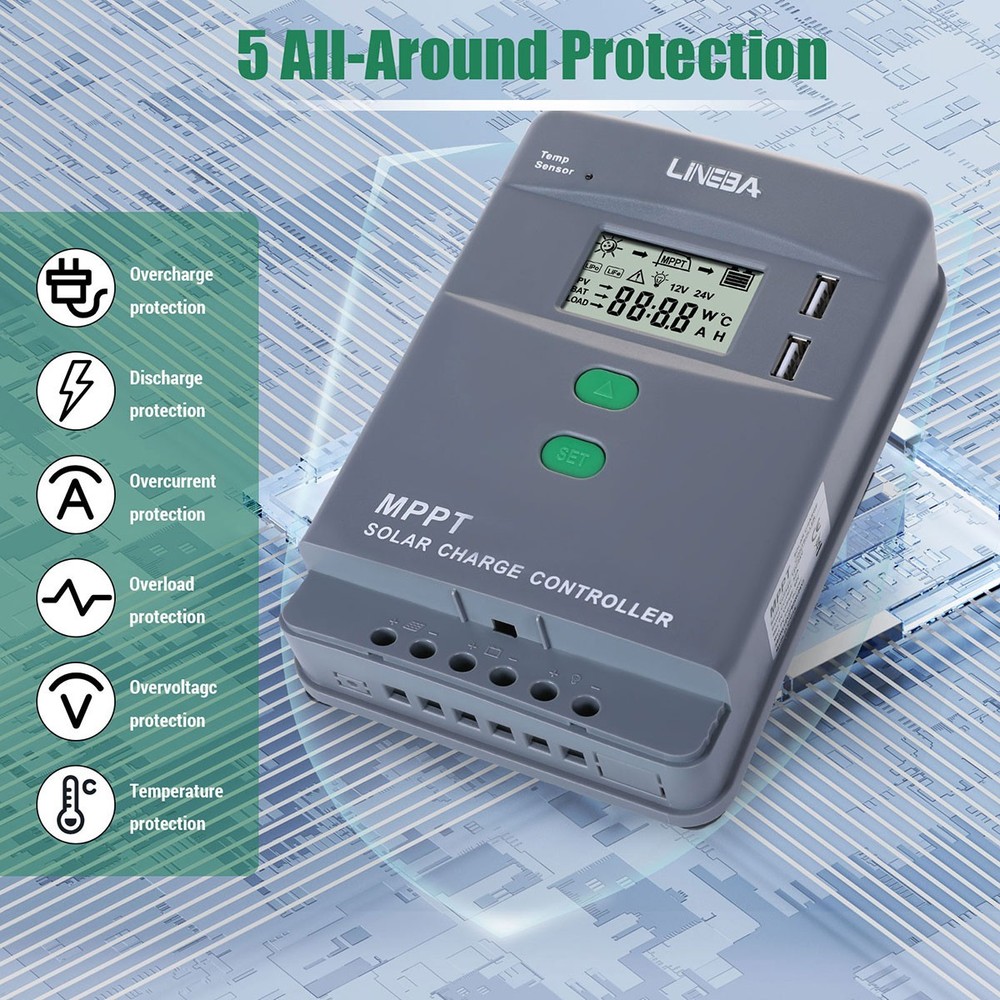 LCD 30A MPPT Solar Panel Regulator Charge Controller 12V/24V Auto Focus Tracking