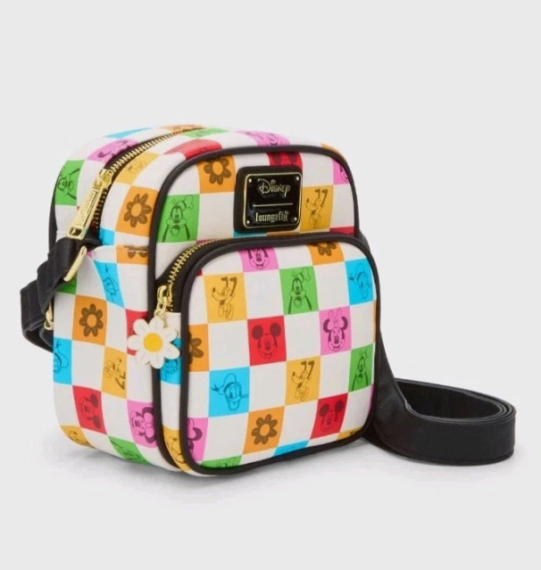 Loungefly Crossbody Bag Purse MICKEY & FRIENDS Checkered Rainbow Block White