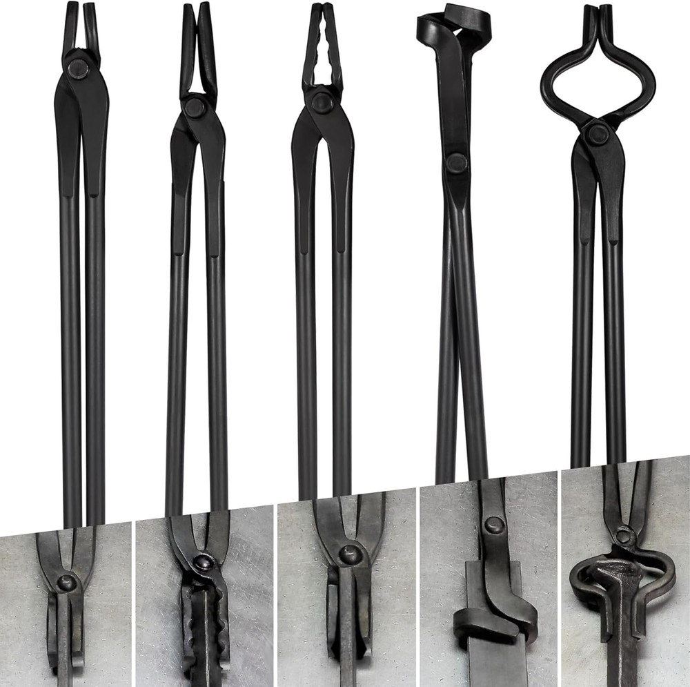 Blacksmith Tongs Tools Set For Knife Making Flat Square Bolt Blade Wolf Jaw tong
