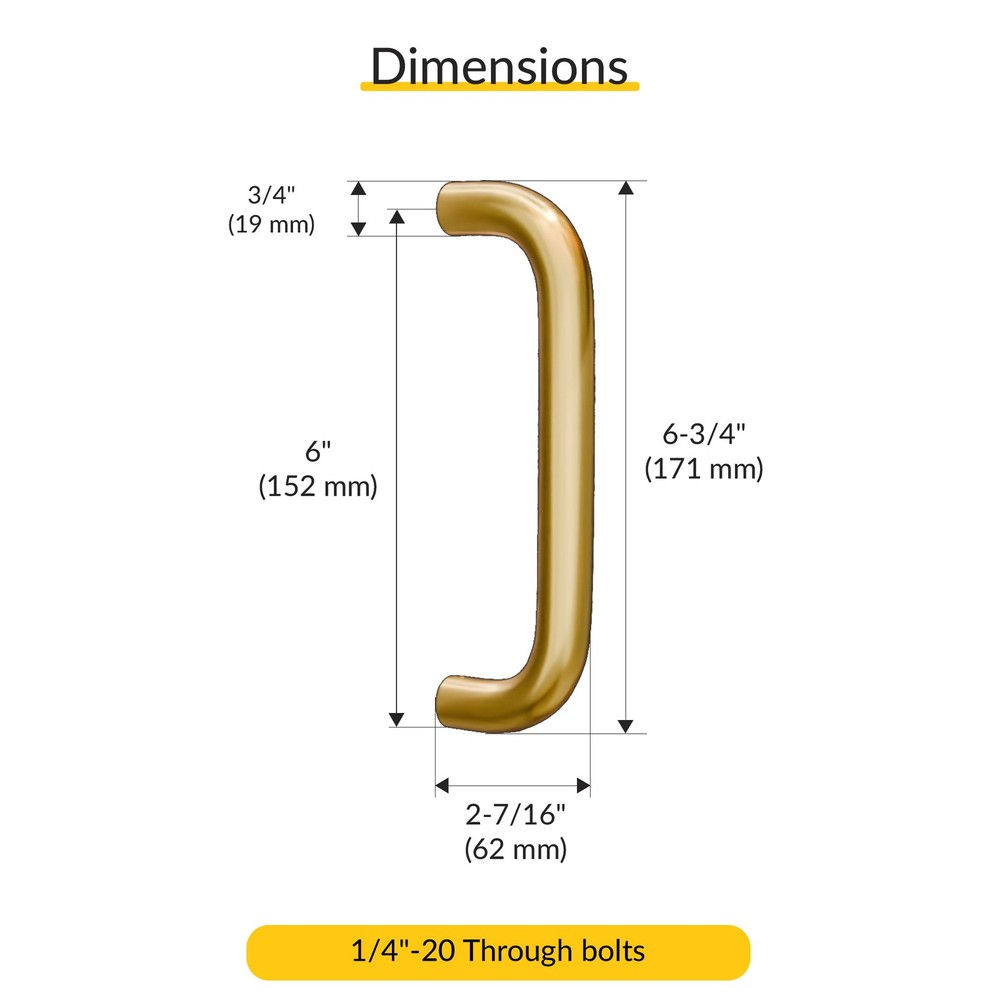 Brixwell Solid Pull Handle Brass 6" CTC Polished Brass Finish