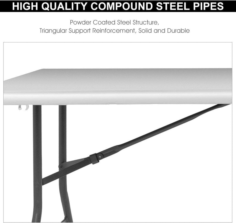 SPSUPE 6' Folding Table, Portable Rounded Corners Plastic Picnic Table with Hand