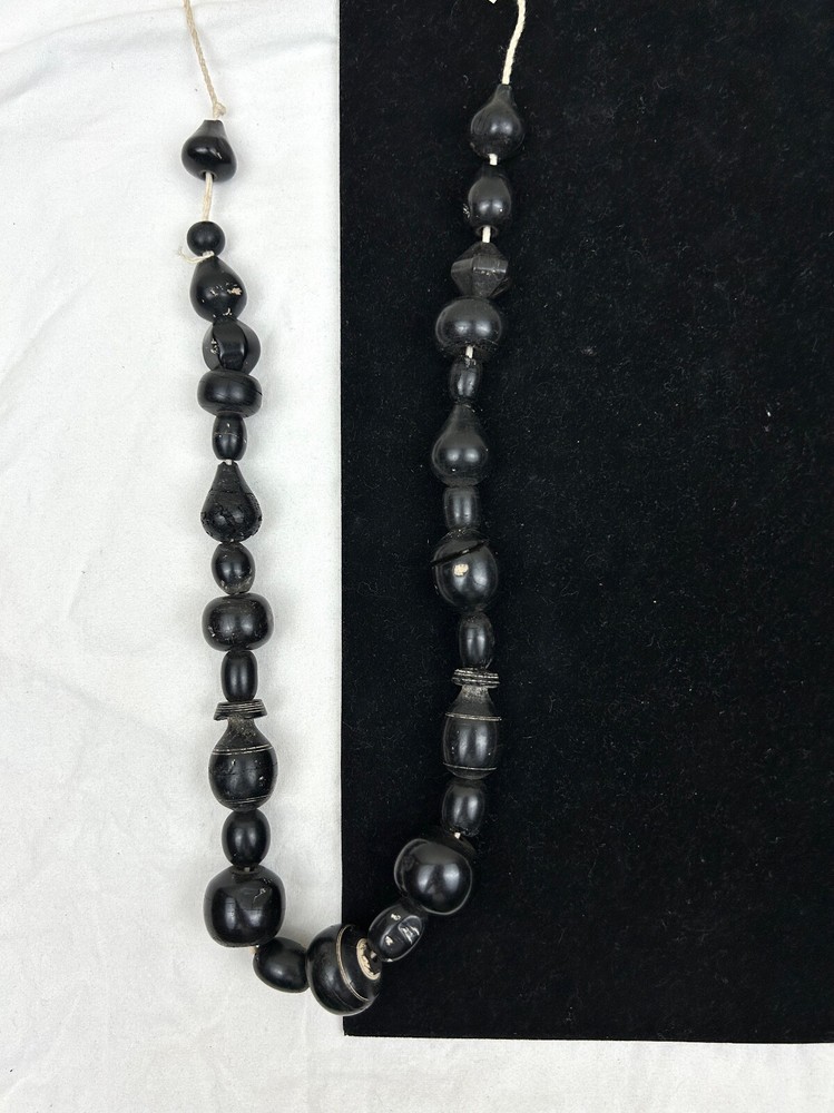 Ancient Bactrian Black Banded Agate and Jet Bead Necklace