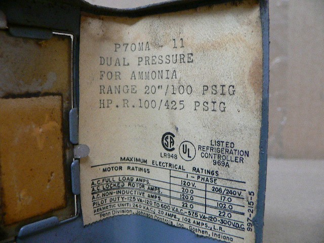 Johnson Controls P70ma-11 Pressure Control