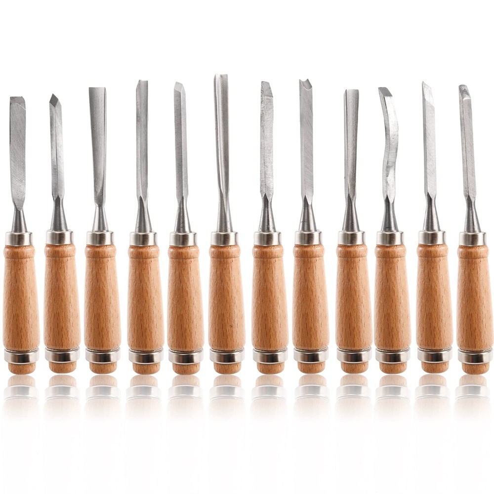 Wood Carving Tools Gouges Woodworking Chisels Full Size Knifes Artistic Kit 12PC