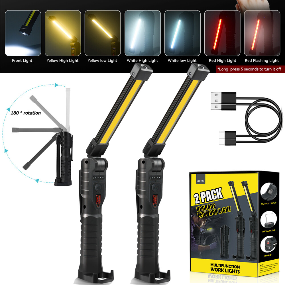 2Pack Rechargeable LED Work Light Mechanic Flashlight Lamp Magnetic Base Bright