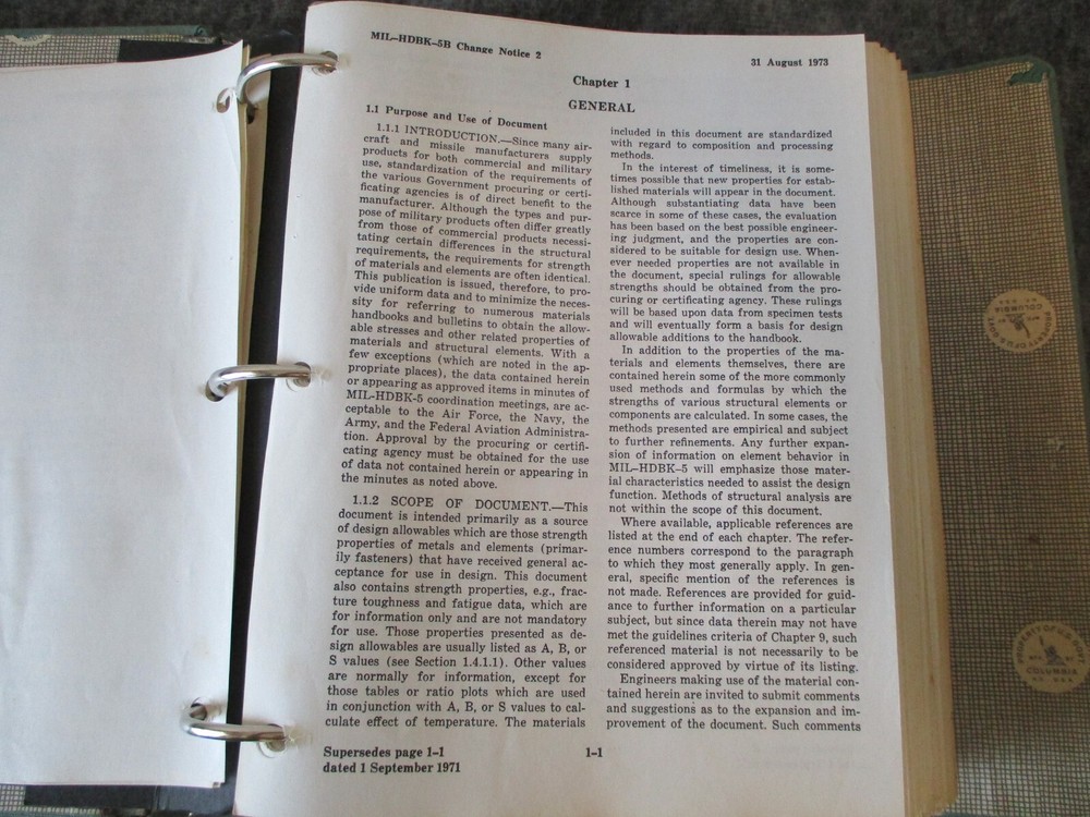 DOD/NASA AEROSPACE VEHICLE STRUCTURES METALLIC MATERIALS & ELEMENTS BOOK - #4600