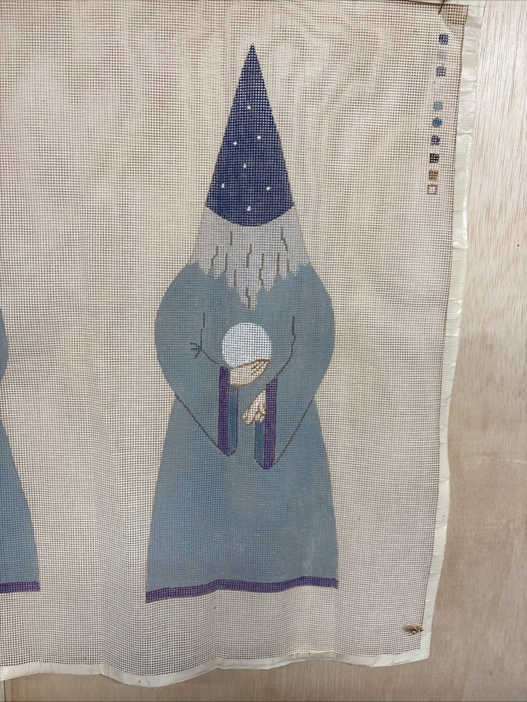 VINTAGE NEEDLEPOINT CANVAS "WIZARD" FIGURAL PILLOW ~AWESOME~