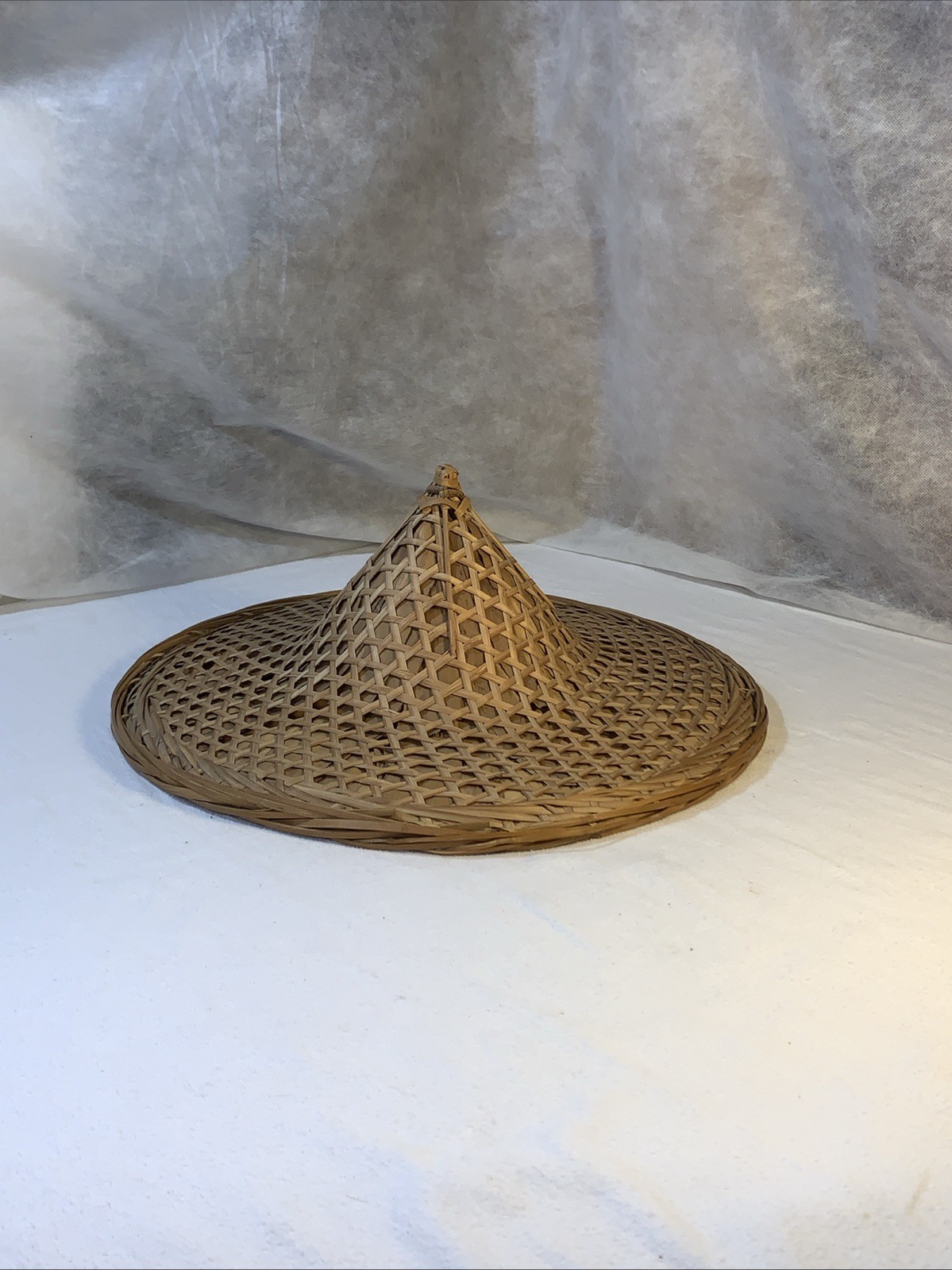 Conical Straw Hat Vtg Asian Chinese Handmade Sun Gardening Rice Coolie 18" Large