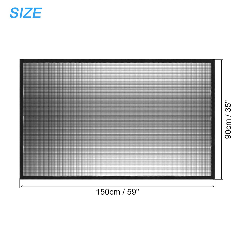 Window Screen Mesh, 35" x 59" Fiberglass Net Mesh Black Frame Hook and Loop