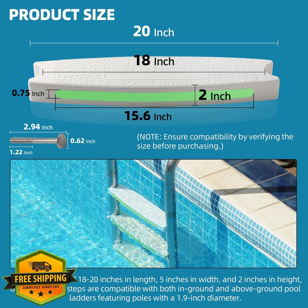 TonGass 3-Pack White Pool Ladder Step 18" Universal Replacement Reflective