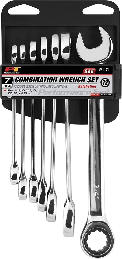 7 PCS  combination Ratcheting Wrench Set SAE Performance Tool PT