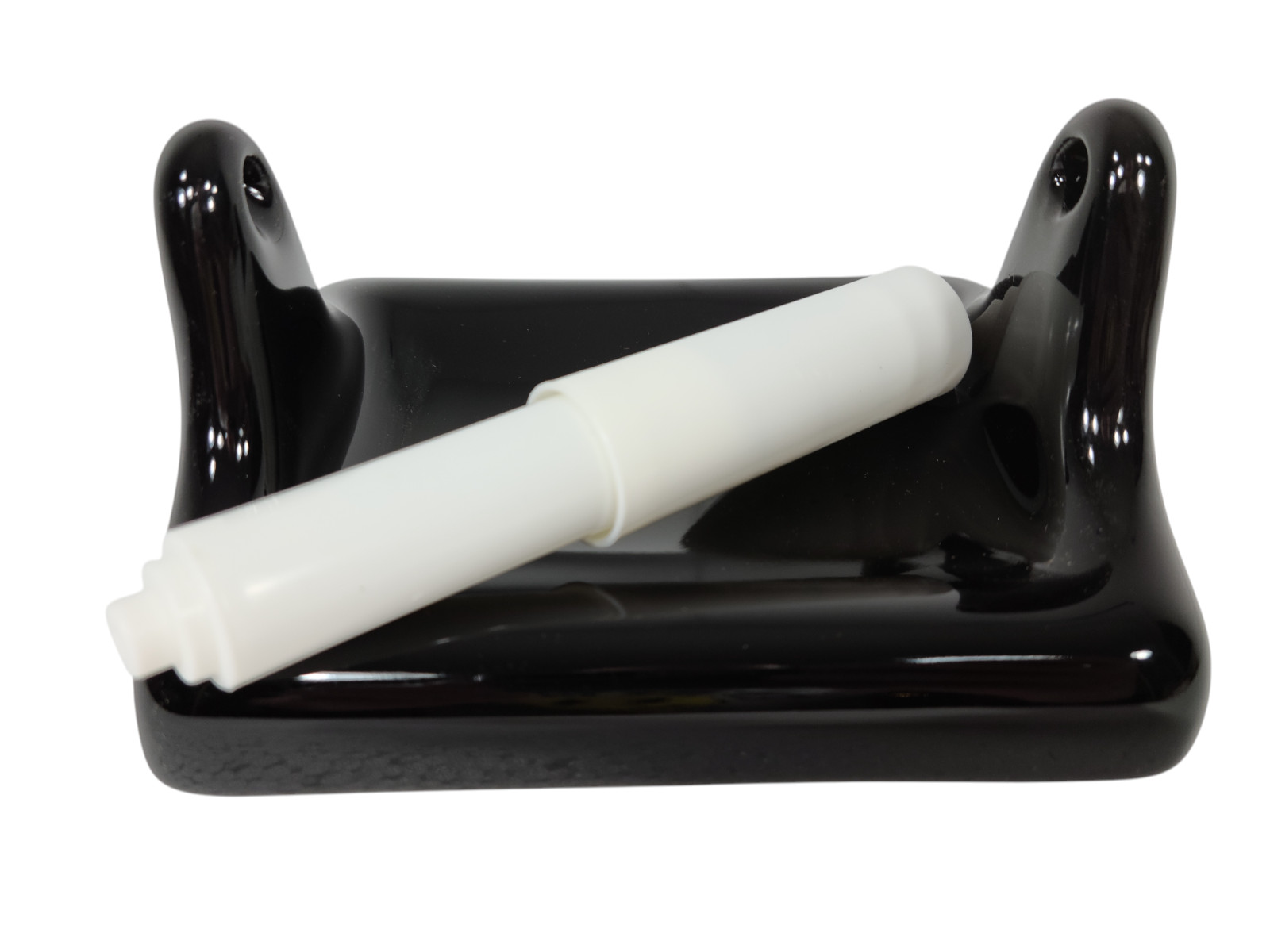 Black Ceramic Tile TP Holder Toilet Paper Porcelain Vintage Mid Century Modern