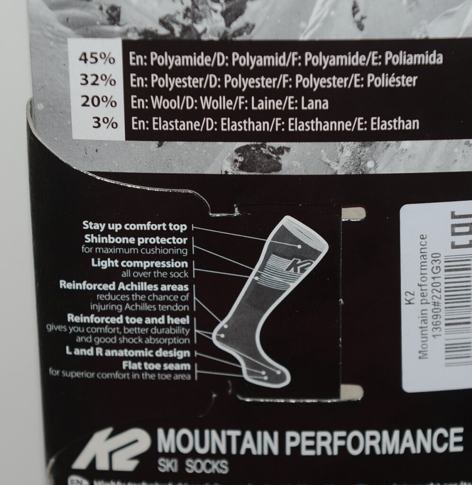 K2 13690 Mountain Performance Ski Socks Black Red Size Medium 1 Pair