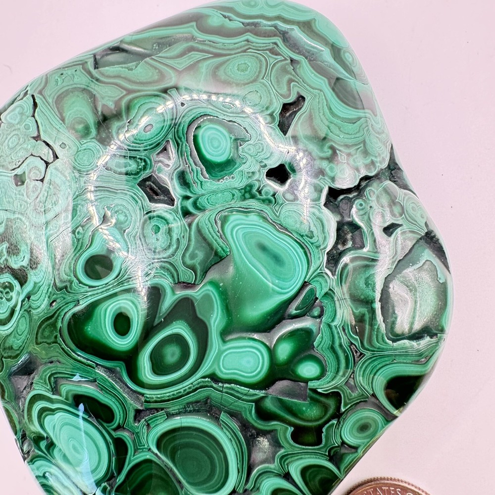 674 Grams Malachite Polished Tight Pattern Great Shape And Quality For Display
