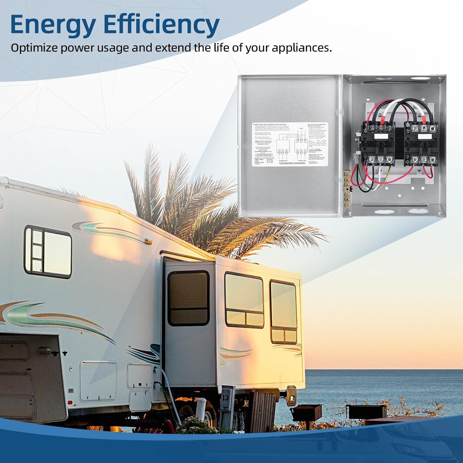 50A RV Automatic Transfer Switch for RVs Speedboats Home Standby Generator Power