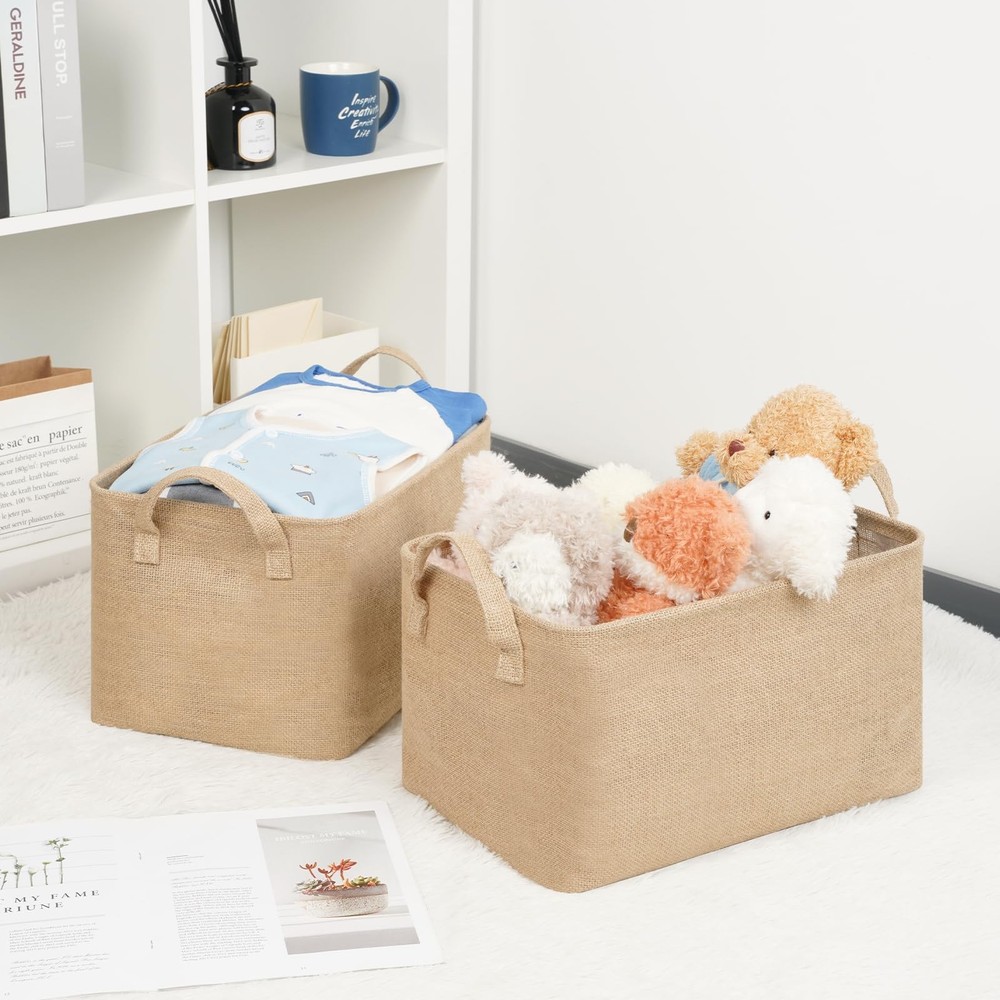 Rectangular Storage Basket,Collapsible Storage Bin with Hardboard,15" L x 10"...