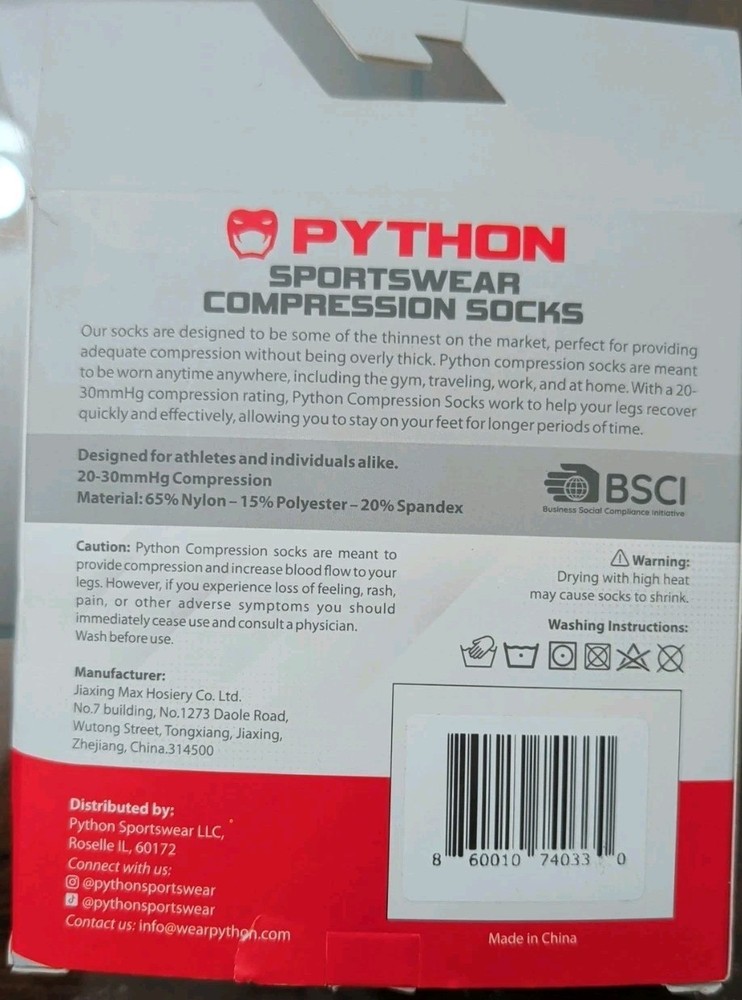 Python Sportswear Compression Socks 20-30mmhg COMPRESSION Men & Women WORK