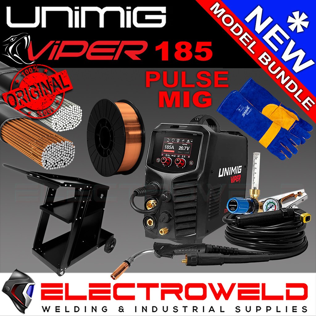 UNIMIG Viper Multi 185 Mig Tig Stick Welder + Trolley + Wire +Gloves+Rods U11260