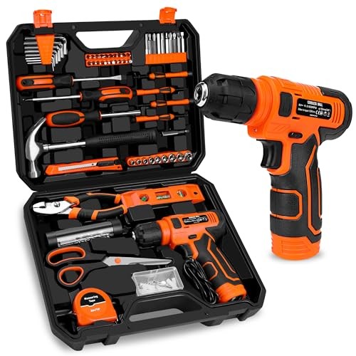 139-Piece Tool Set - Tool Kit with 8V Cordless Drill Driver in ToolBox Orange