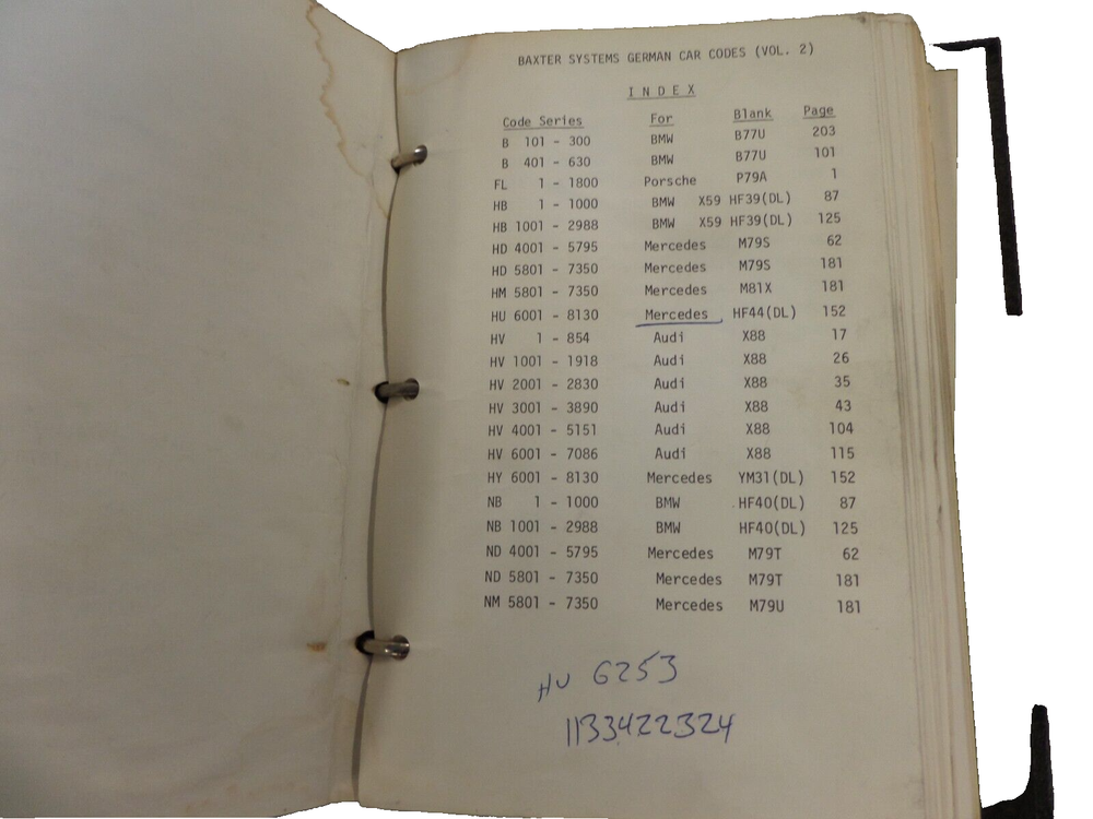 BAXTER GERMAN AUTO CODE BOOK USED GOOD SHAPE