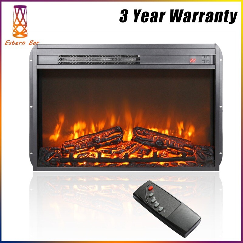1400W Insert Electric Fireplace ultra thin Heater w/ Log Set & Realistic Flame