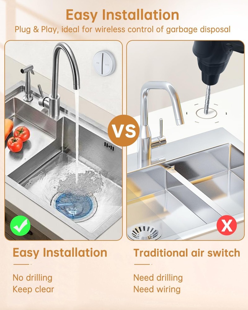 Garbage Disposal Wireless Switch Kit with Remote Control Outlet 500 Ft Range