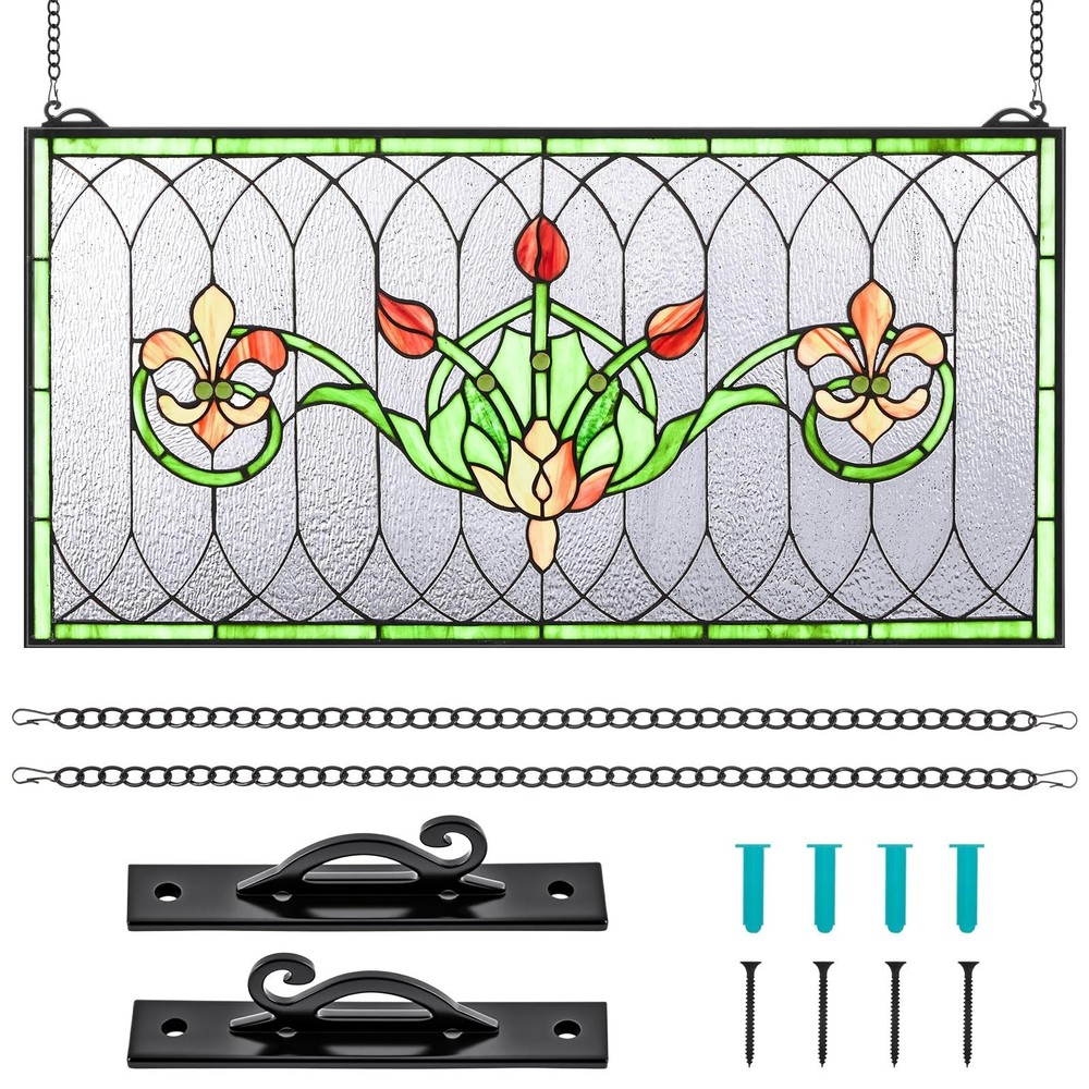 Maxdot 32 x16  Stained Glass Transom Window Panel