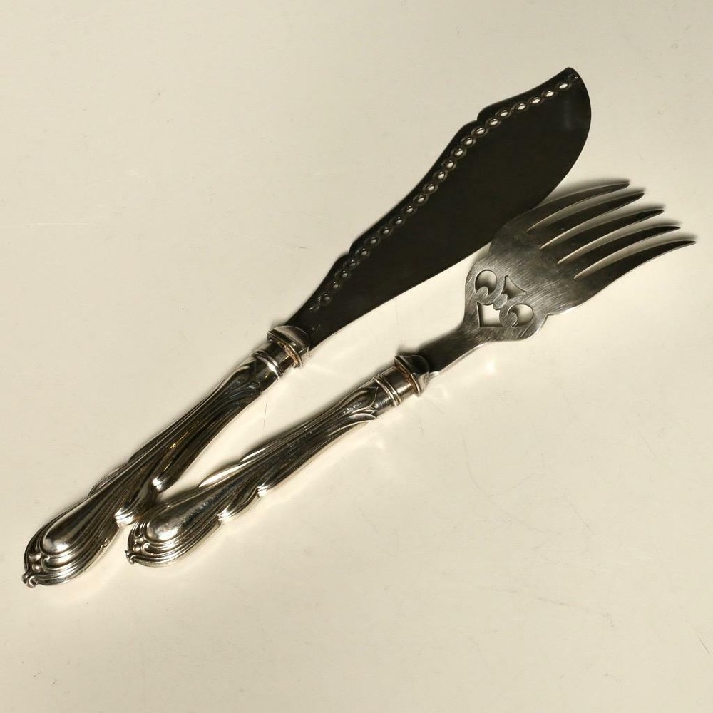 Atkins Bros Sheffield Etched Fish Knife Fork Serving Set Antique