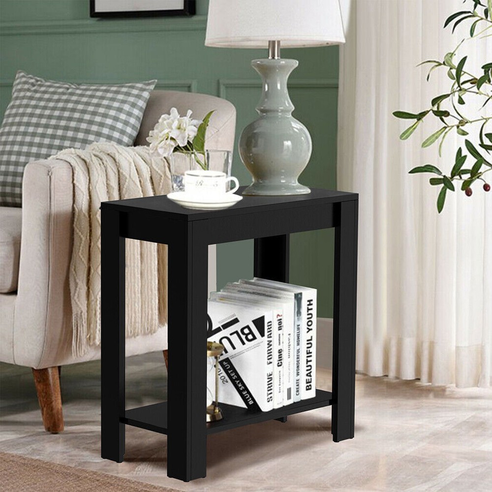 Black Thicken Wood Side Table Bedside Sofa End Table Living Room Display Table