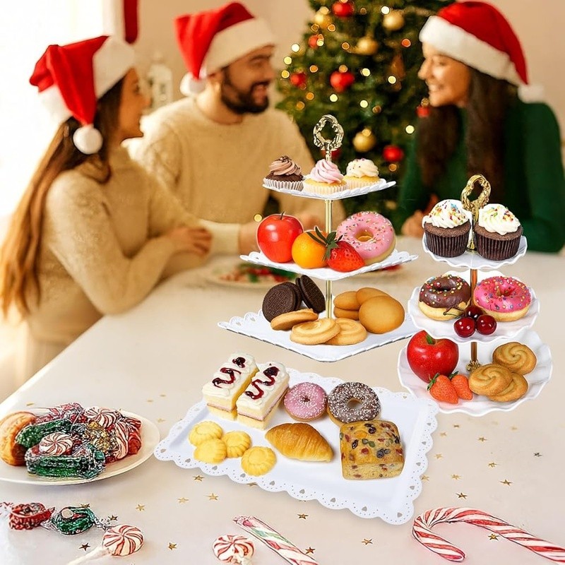 Tiered Serving Tray Set Rectangular Cake Display Stand Parties Events Desserts