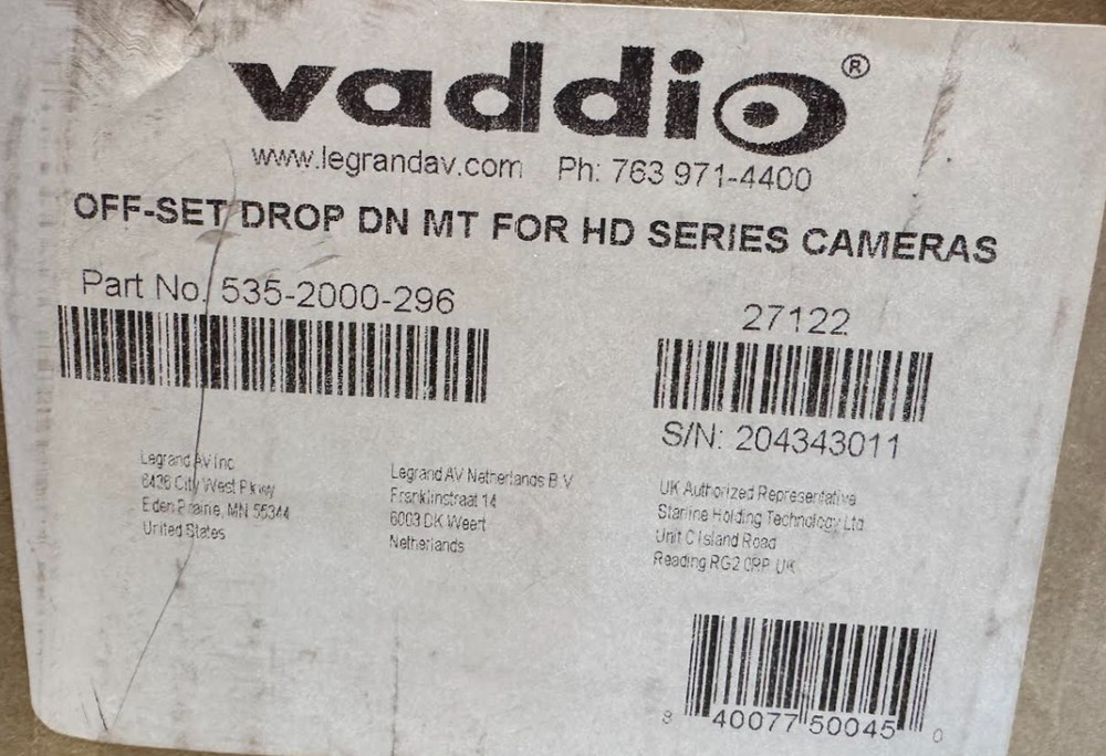 Vaddio Drop-Down Ceiling Mount for HD-Series PTZ Cameras