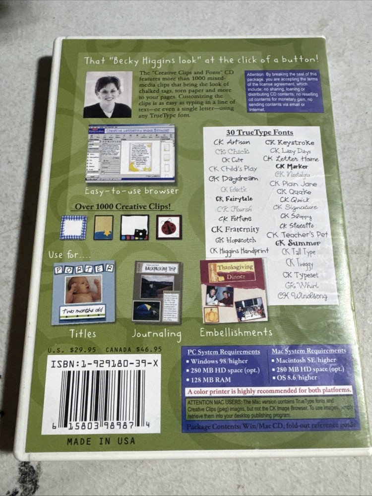 Creating Keepsakes Creative Clips and Fonts CD-ROM Vintage Windows 98 Mac SE