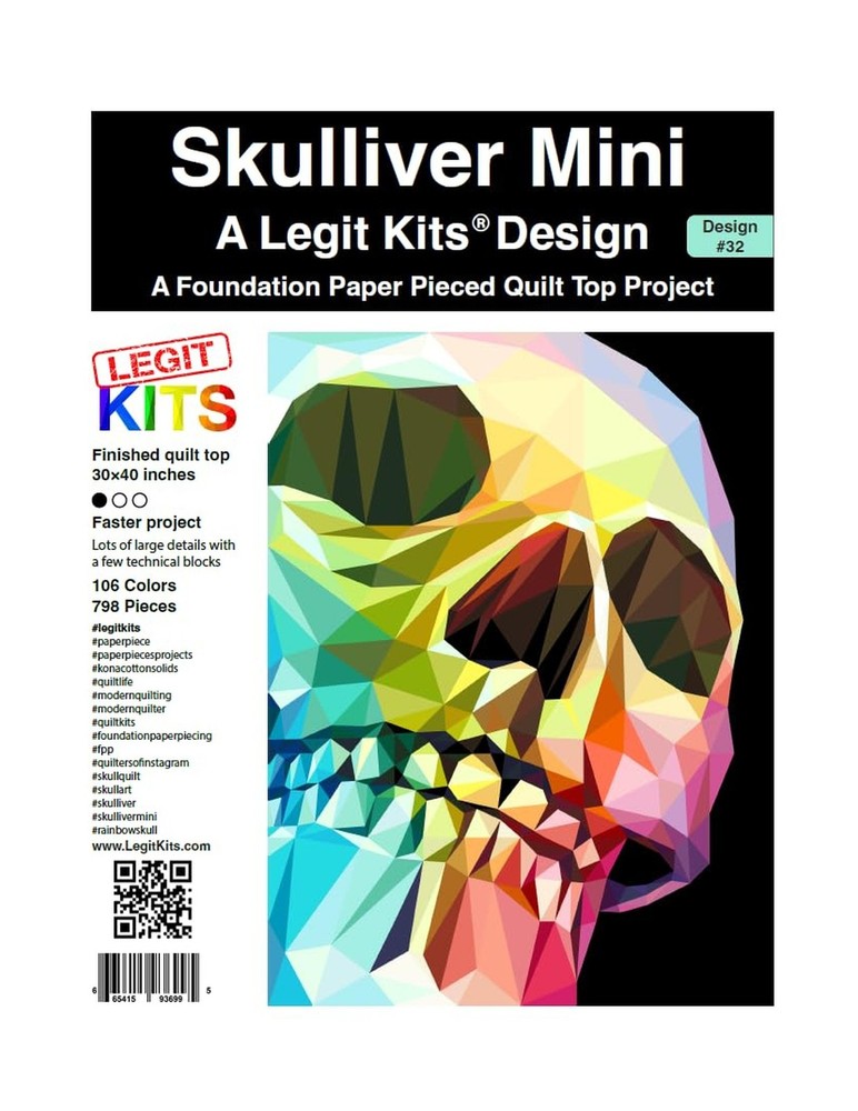 Skulliver Mini Quilt Kit, Foundation Paper Piecing Pattern with Precut Fabric...