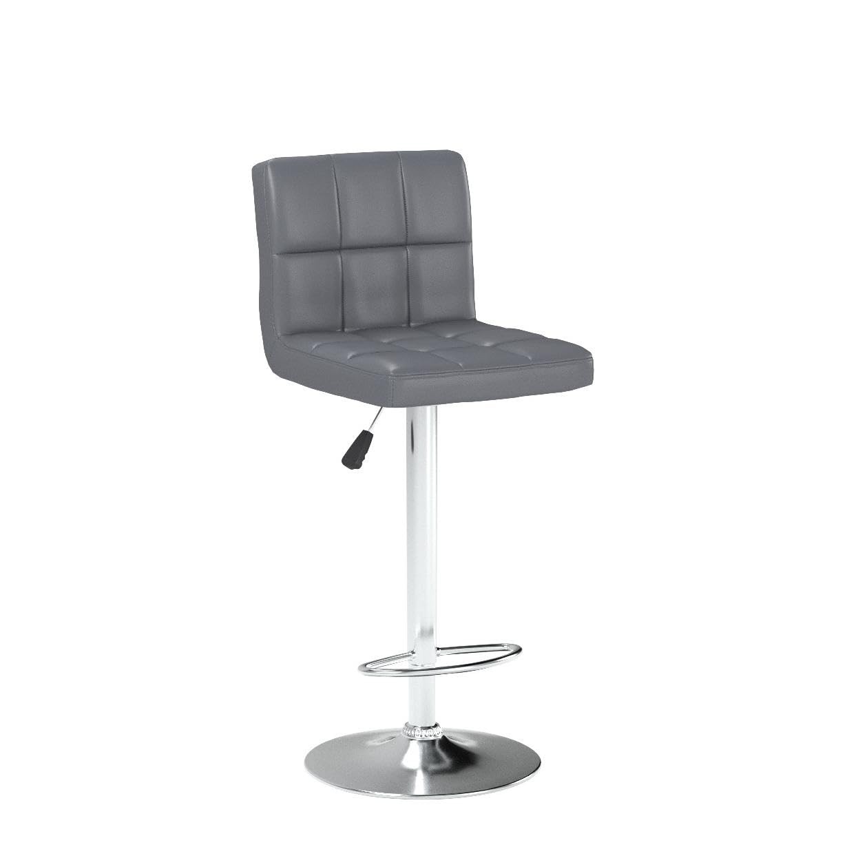 Modern PU Leather Adjustable Swivel Bar Stools with Back Footrest Set of 2 Grey