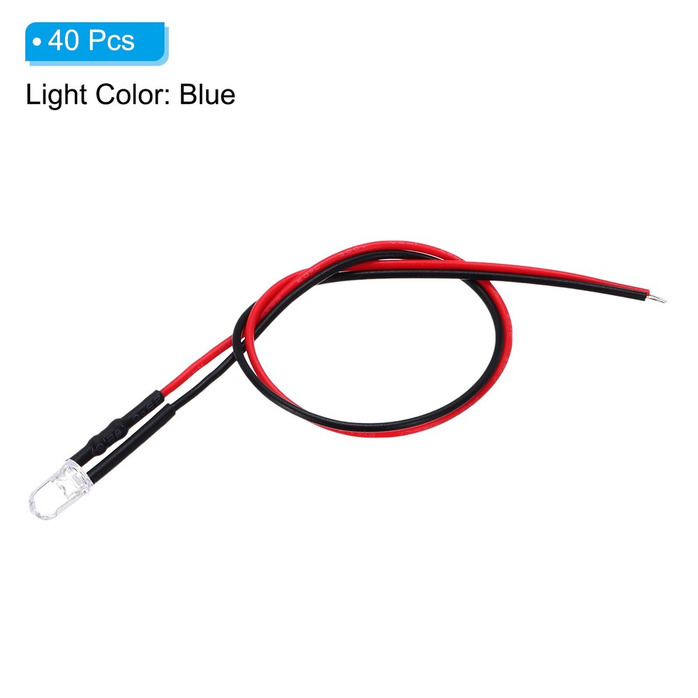 5mm LED Diode Light, 40 Pcs 9-12V DC, Blue Light