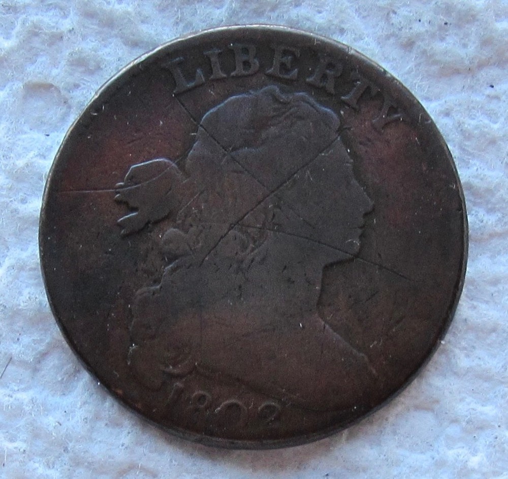 1802 1C  Draped Bust Copper Large Cent Rare Date Type Coin VG Cleaned Scratched