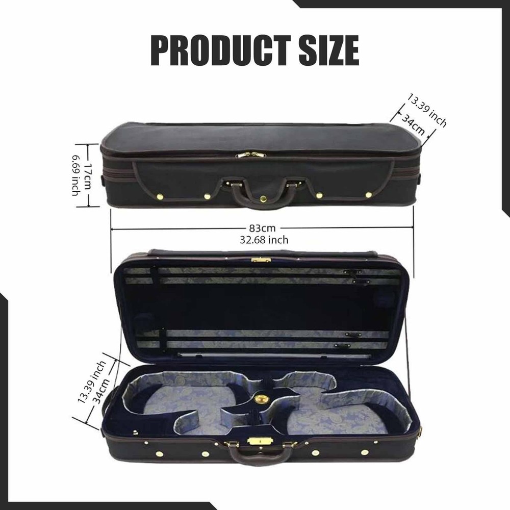 Double Violin Case Professional Hard Oxford Backpack Silk Lining Handle Storage