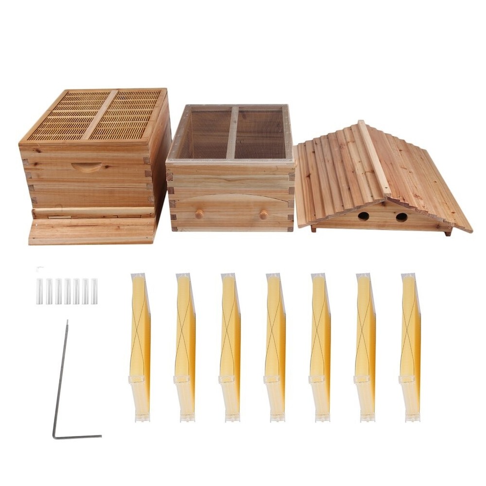 Auto Honey Bee Hive Boxes Bee Hives + 7pcs Bee Frames Beekeeping Frames