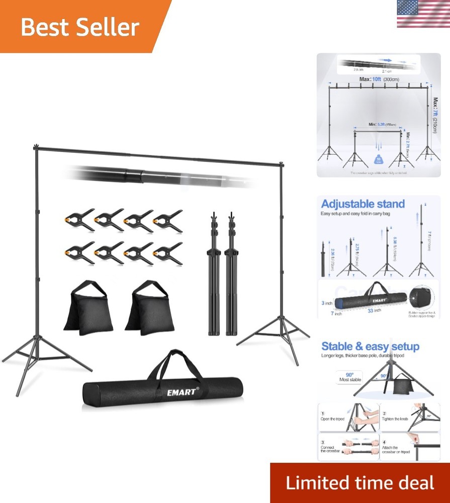 10x7ft Adjustable Backdrop Stand - Lightweight Support for Events & Photography