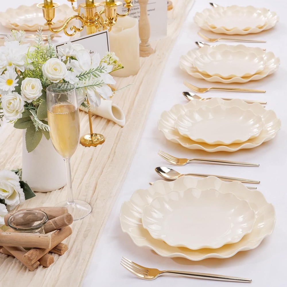 LIYH 24 Pcs Plastic Plates Reusable,Unbreakable Dinner Plates Scalloped Plastic