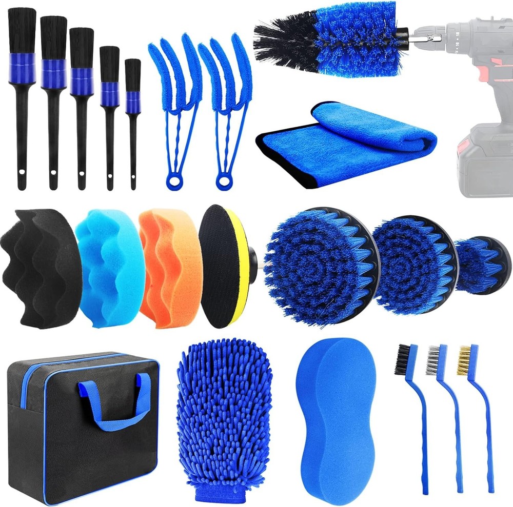 Auto Car Cleaning Kit 22Pcs Car-Cleaning-Tool-Set Drill not include