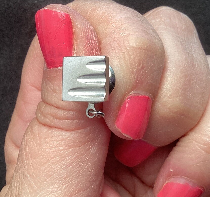 Very Nice Silver Tone Smooth Square Tie Tack With Cutouts