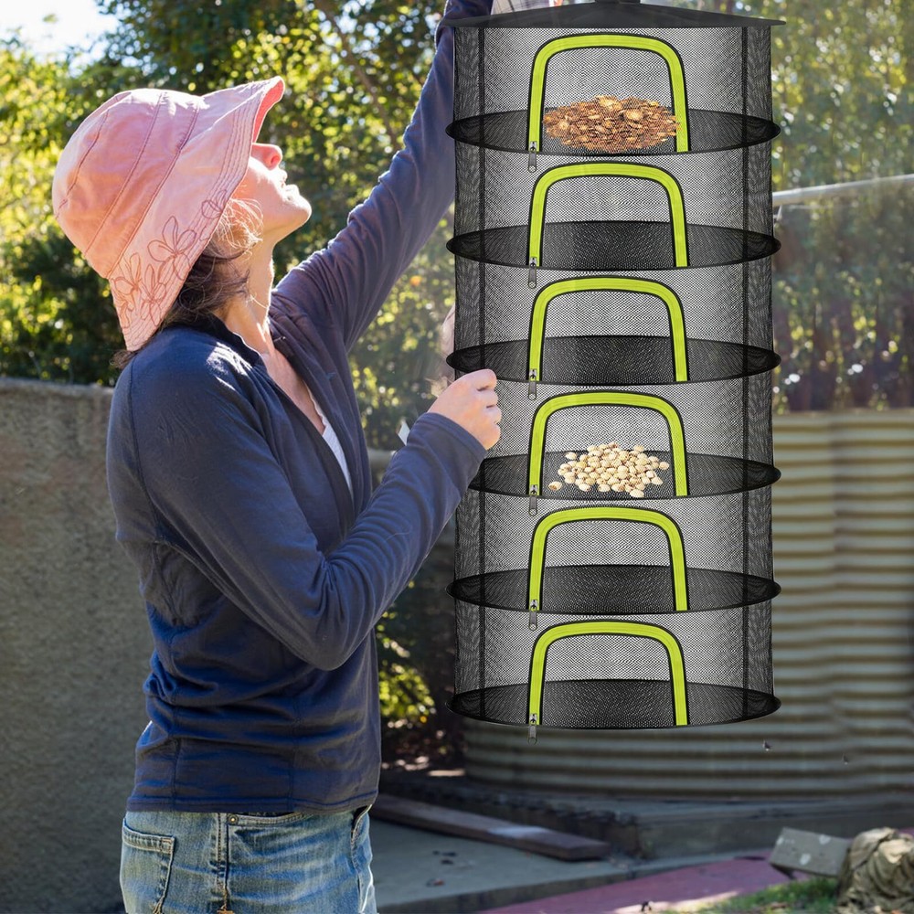 6 Layer Herb Drying Rack Hanging Mesh Net Foldable Plant Drying Rack With U-S...