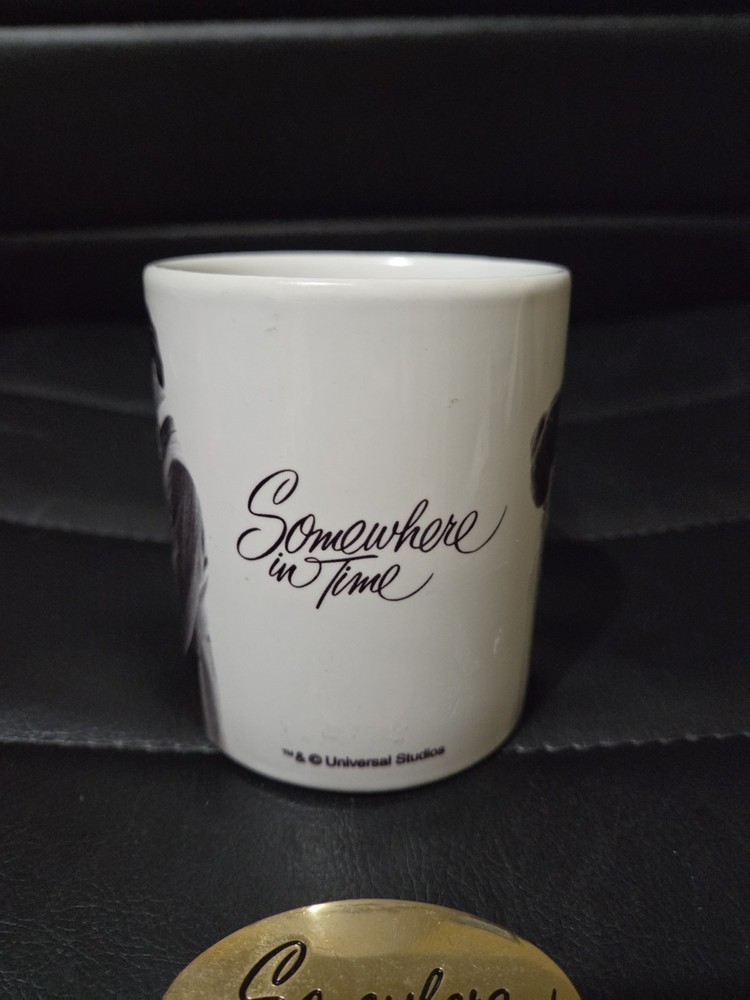 Universal Studios Somewhere In Time Coffee Mug & Gold Plated Keychain Shield