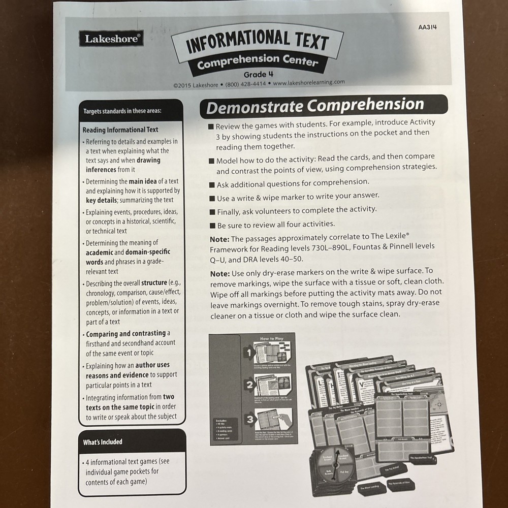 Informational Text Comprehension Center Fourth Grade
